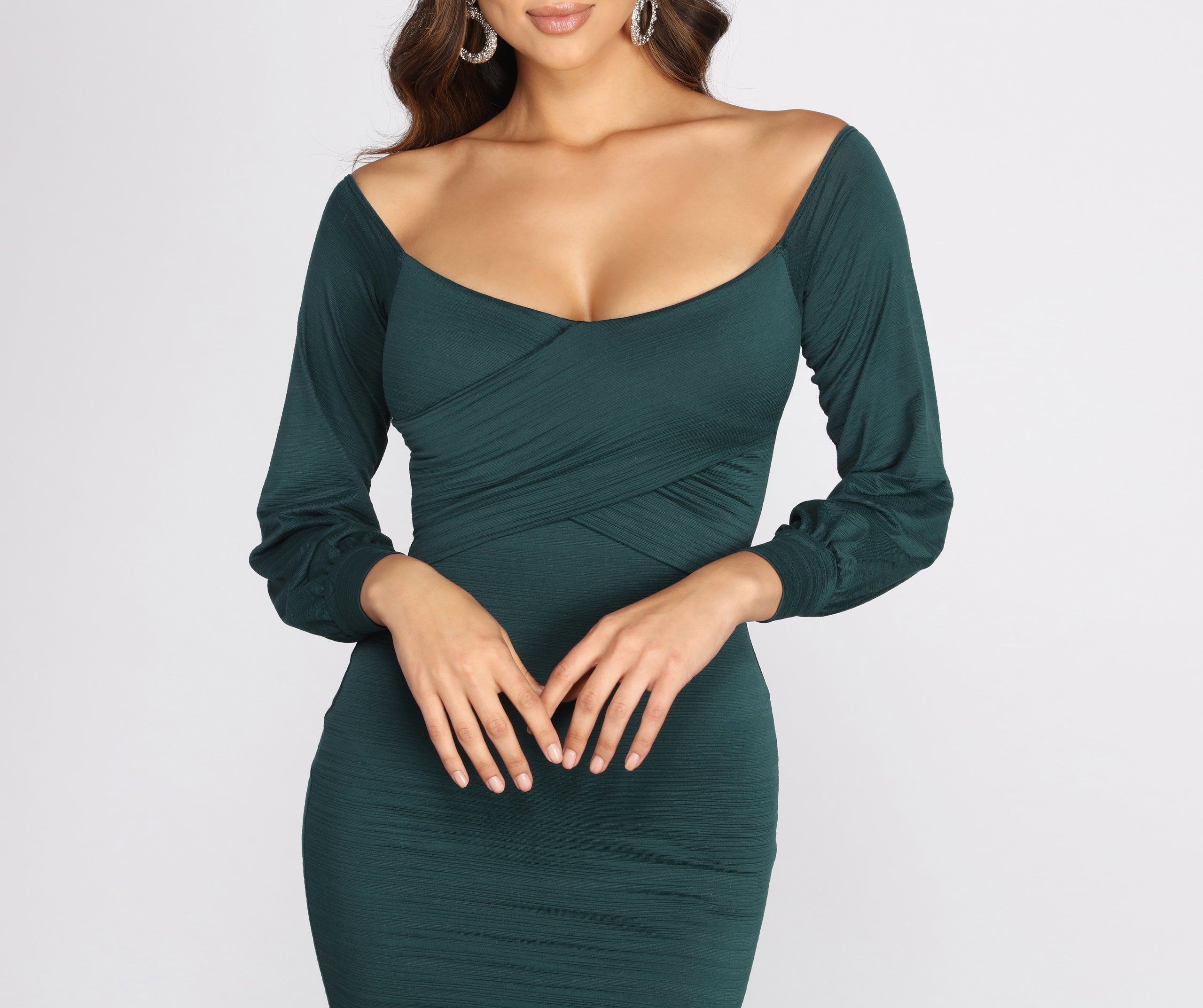 Ribbed Knit Off Shoulder Mini Dress