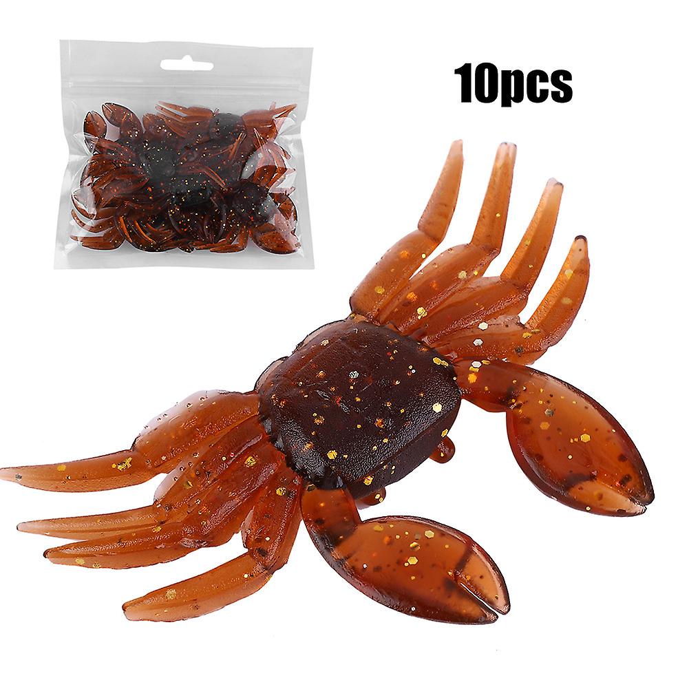 10pcs Artificial Plastic Soft Crab Lure 3d Simulation Freshwater Fishing Bait (brown)