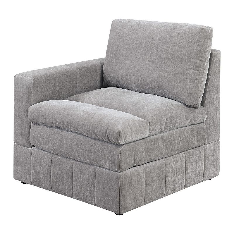 Luna 33 Inch Modular 1 Arm Corner Chair， Triple Plush Cushioned Seat， Gray