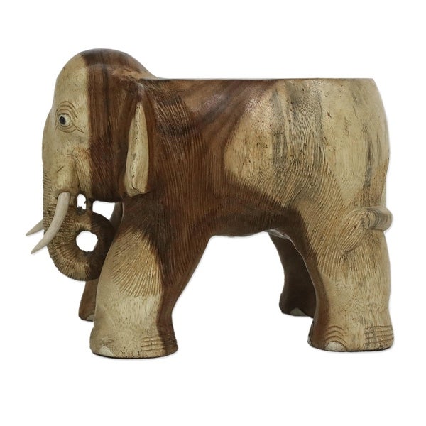 NOVICA Handmade Elephant Relaxation Wood Stool (11.5 Inch) - 11.5