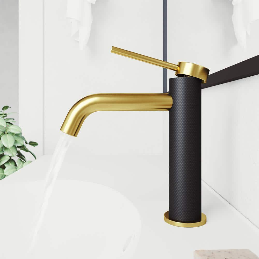 VIGO Madison Single Handle SingleHole Bathroom Faucet in Matte Gold and Carbon Fiber