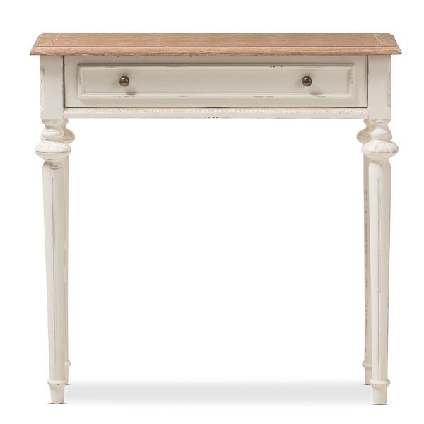 The Gray Barn Keene French Provincial Style Weathered Oak and White Wash Distressed Finish Wood Console Table