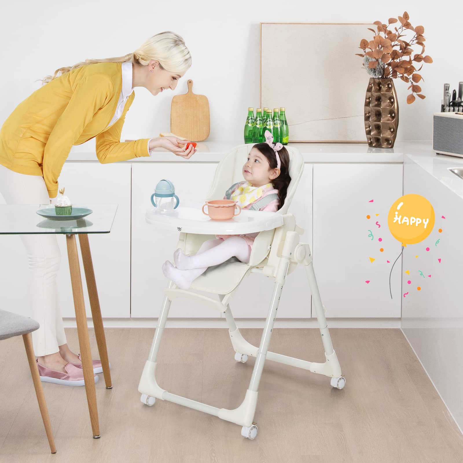 Costzon High Chair for Babies & Toddlers, Foldable Highchair