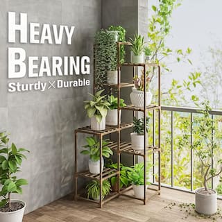 5-Tiers Wooden High Corner Indoor and Outdoor Plant Shelves Corner Shelves Multiple Plants Terrace Balcony Garden B09T2WXQGS