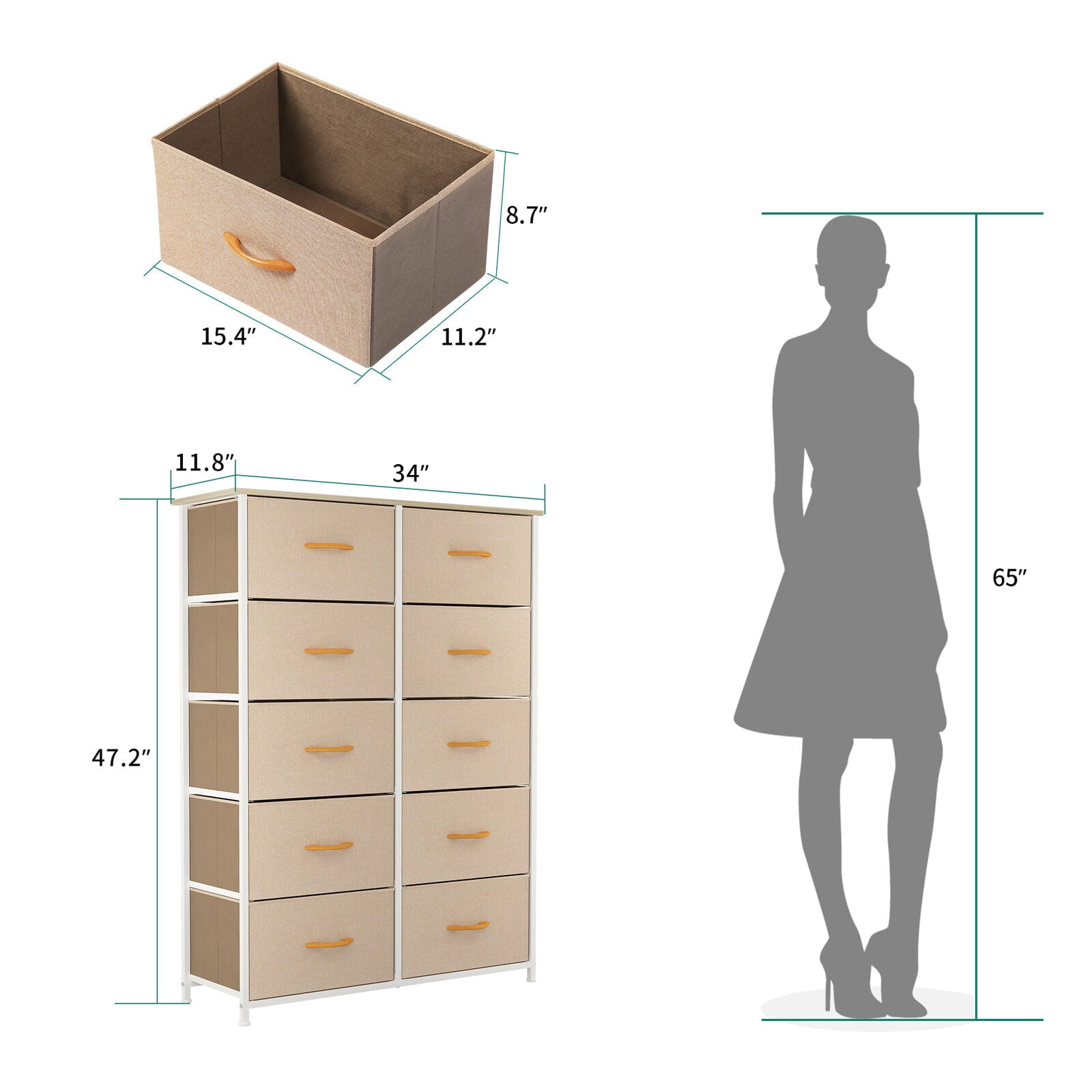 YITAHOME 10 Drawers Dresser Fabric Storage Tower Cabinet Bin Storage Organizer for Closets Bedrooms Kids Room, Beige