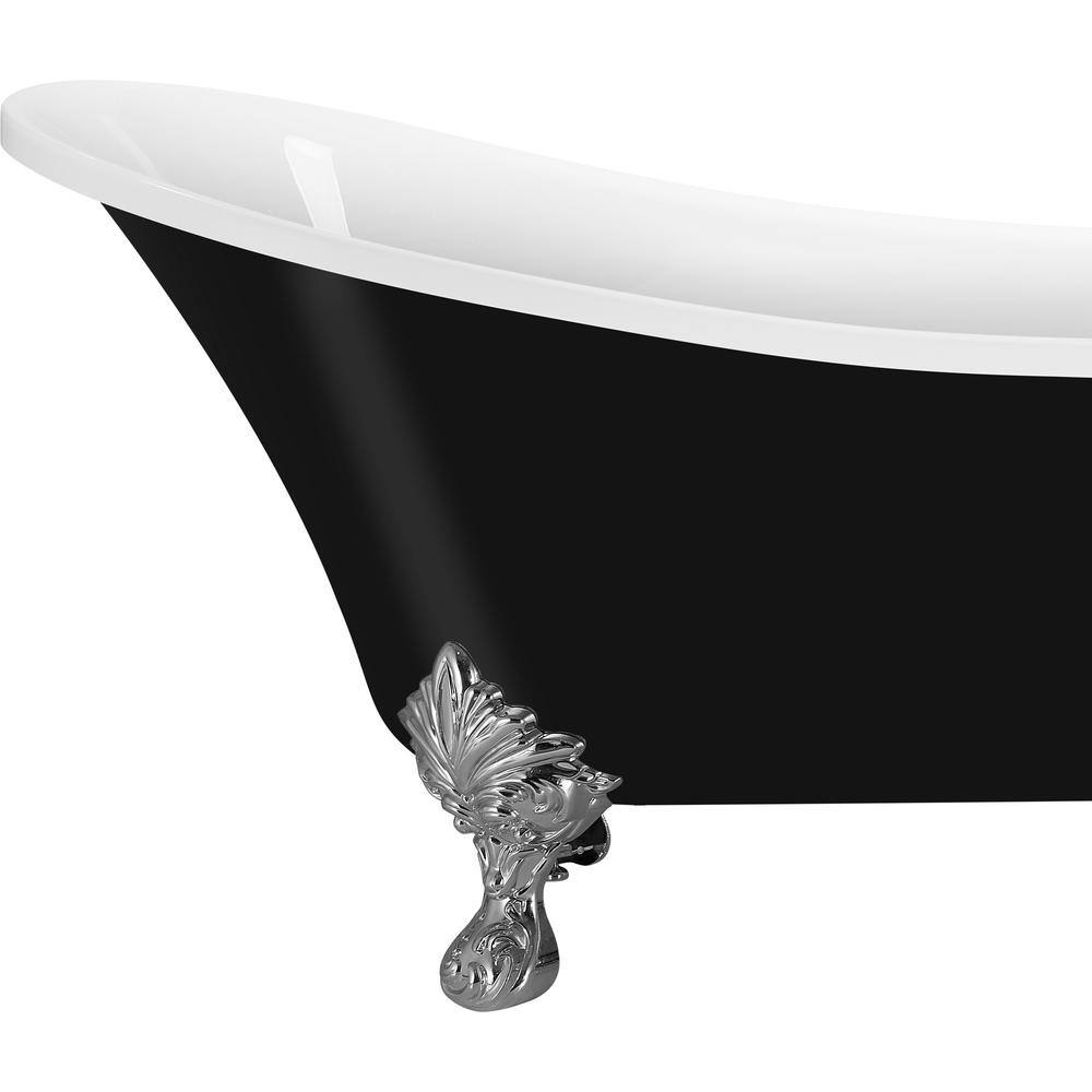 AKDY 69 in. Acrylic Double Slipper Clawfoot Non-Whirlpool Bathtub in Glossy Black BT0221