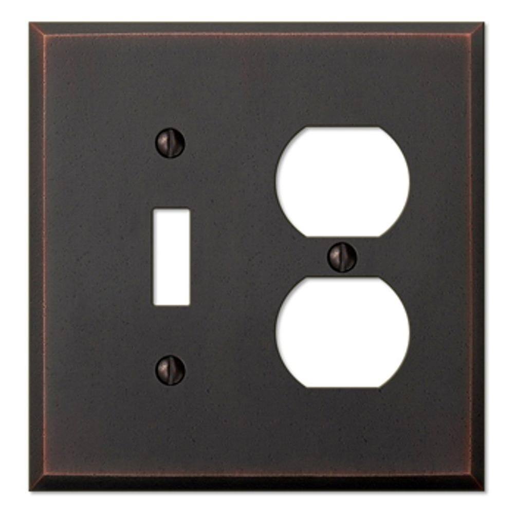 AMERELLE Manhattan 2 Gang 1-Toggle and 1-Duplex Metal Wall Plate - Aged Bronze 68TDDB