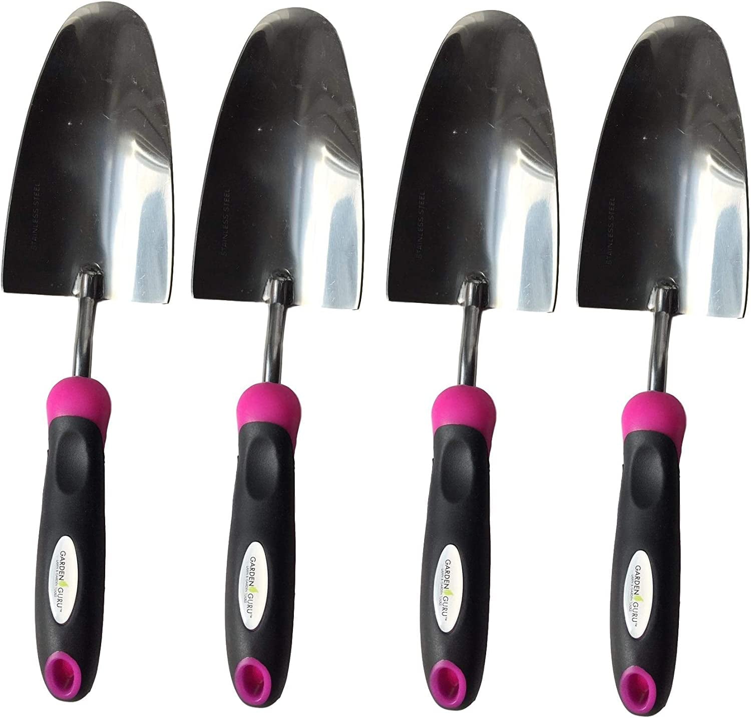 Garden Guru Super Strong Garden Trowel Hand Shovel, Rust Resistant Stainless Steel, Perfect Gardening Tools, Weeding, Transplanting and Digging, Pink, 4 Pack