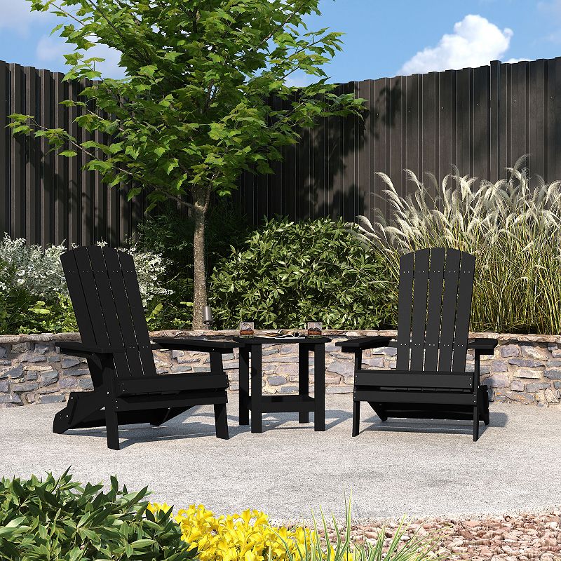 Merrick Lane Set Of Two Riviera Folding Adirondack Patio Chairs With Matching Outdoor Side Table