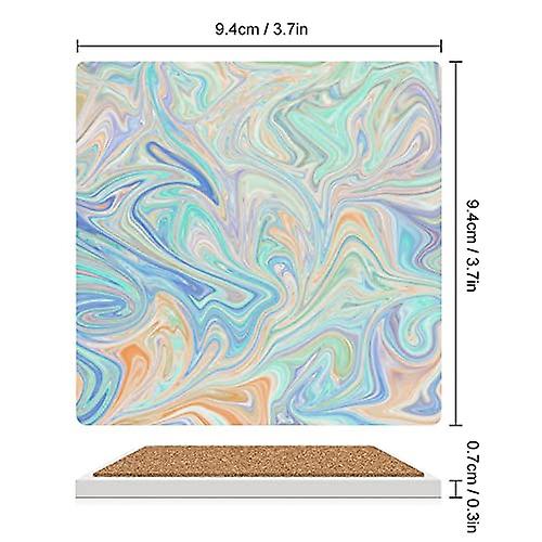 Colourlife Square Drink Coasters 1 Pc Multi Color Marble Texture Absorbent Ceramic Coffee Coasters For Drinks With Cork Base Housewarming Gift For Hom