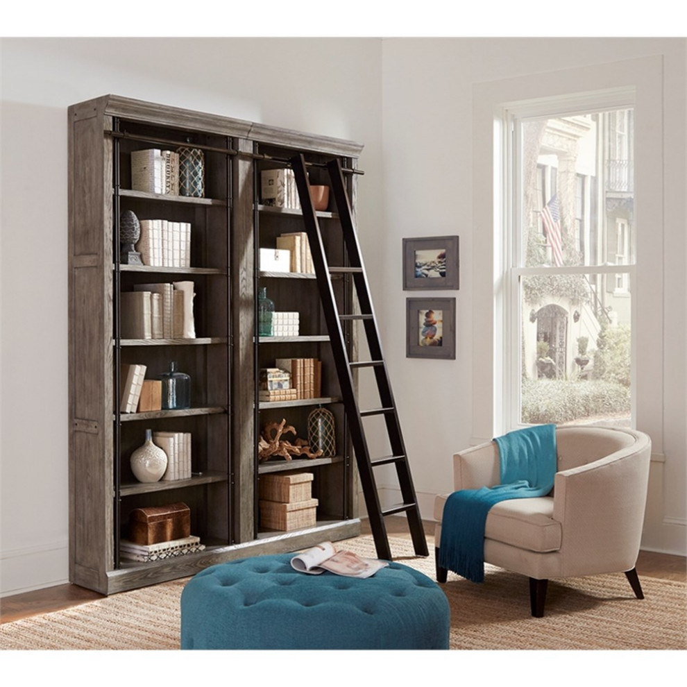 Avondale 8  x27Tall Bookcase Wall With Ladder Storage Organizer Display Gray   Transitional   Bookcases   by Homesquare  Houzz