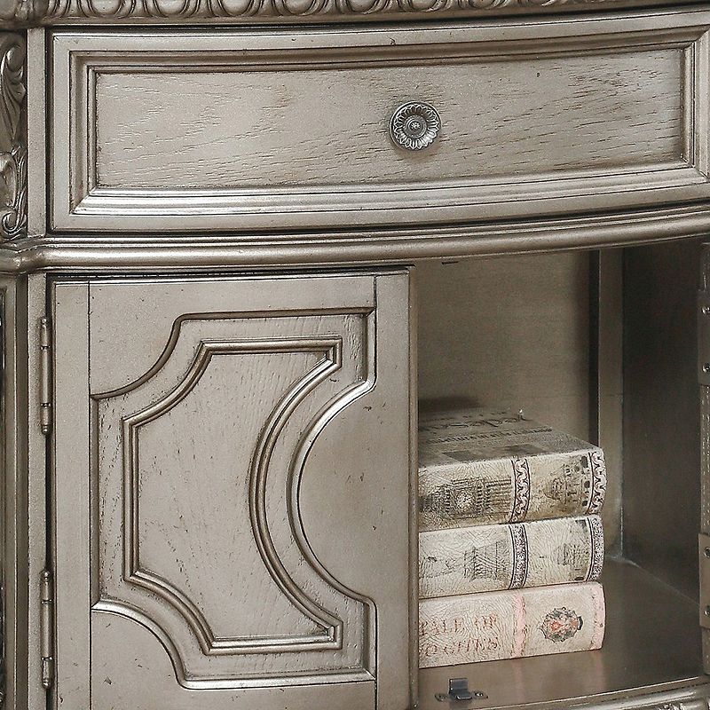 Wood Top Nightstand With One Drawer And Two Door Shelf， Antique Champagne