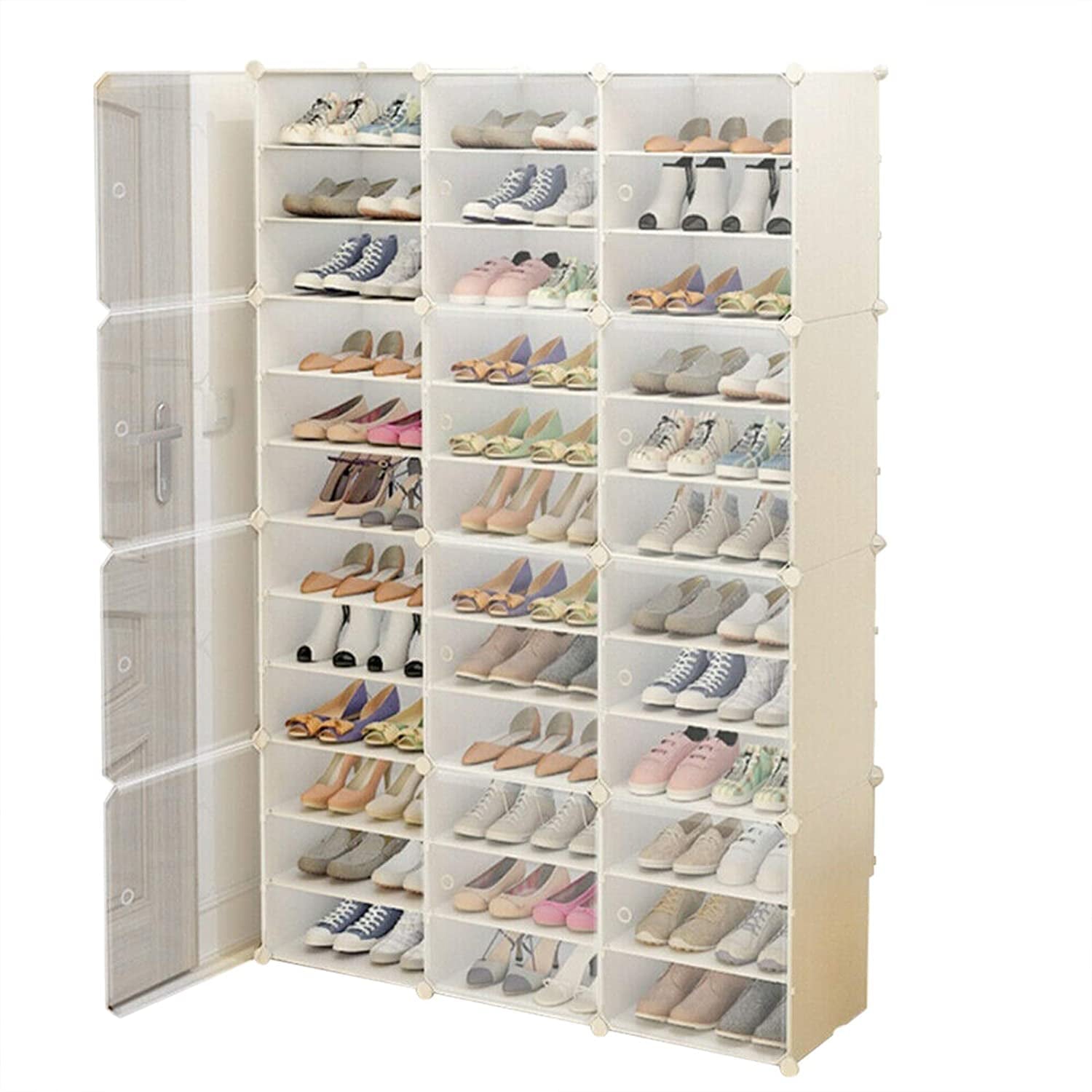 Aohuada Portable Shoe Storage Organzier Tower， Dust-proof Shoe Rack Shelf Plastic Shoe Storage Cabinet with Doors， Foldable Shoe Storage Rack for Sneaker Collection Heels， Boots， Slippers