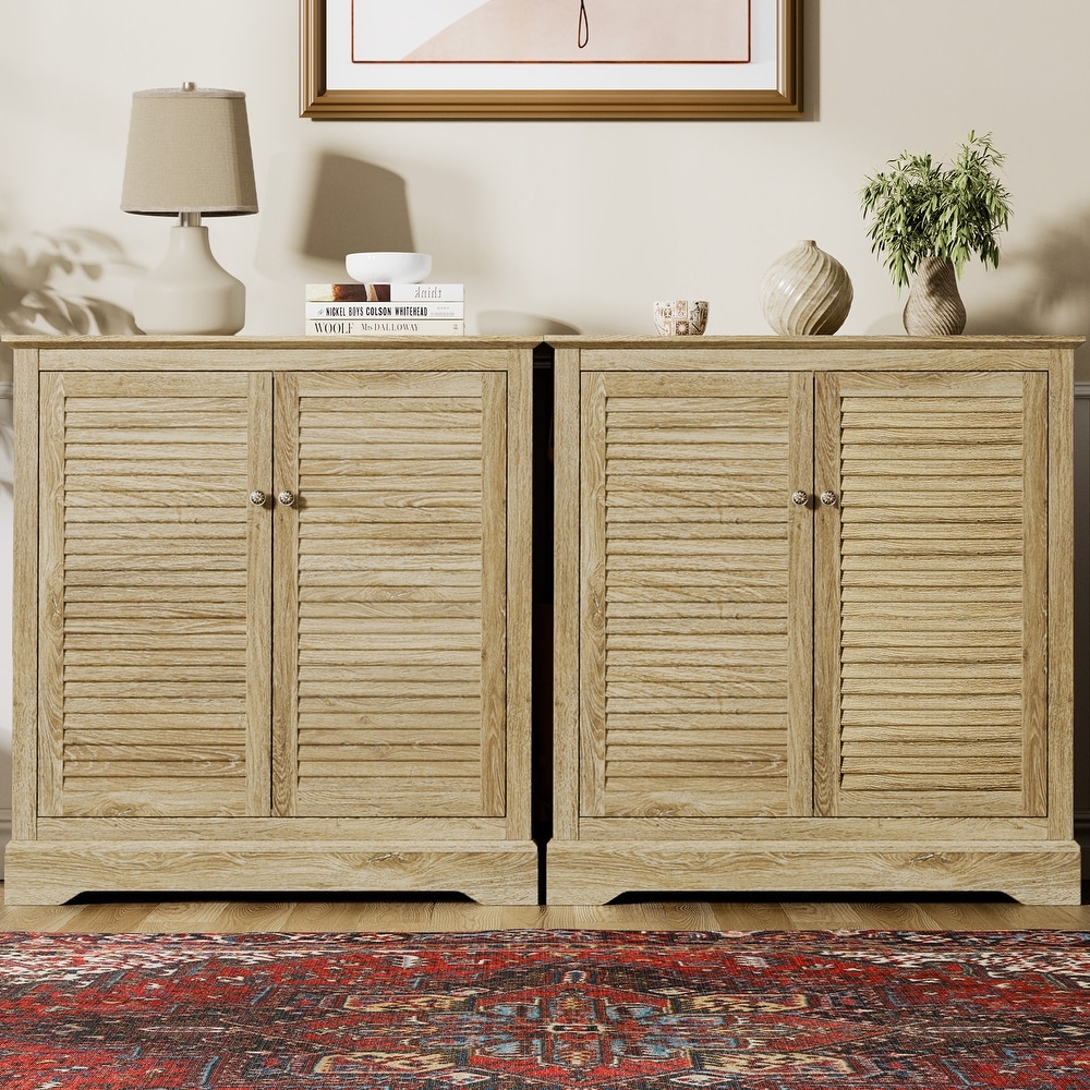 SICOTAS Farmhouse Buffet Cabinet Sideboard with 2 Shutter Style Doors   N/A