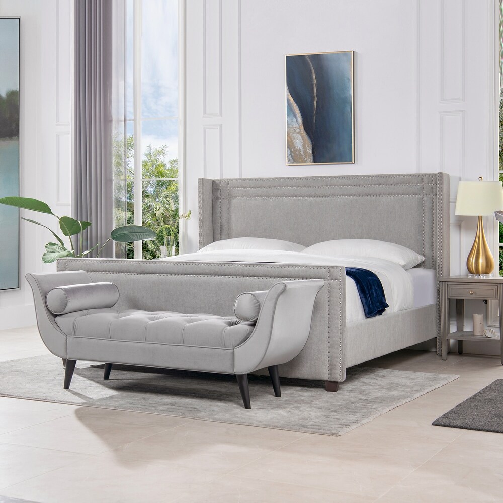 Elle Wingback Upholstered King Panel Bed