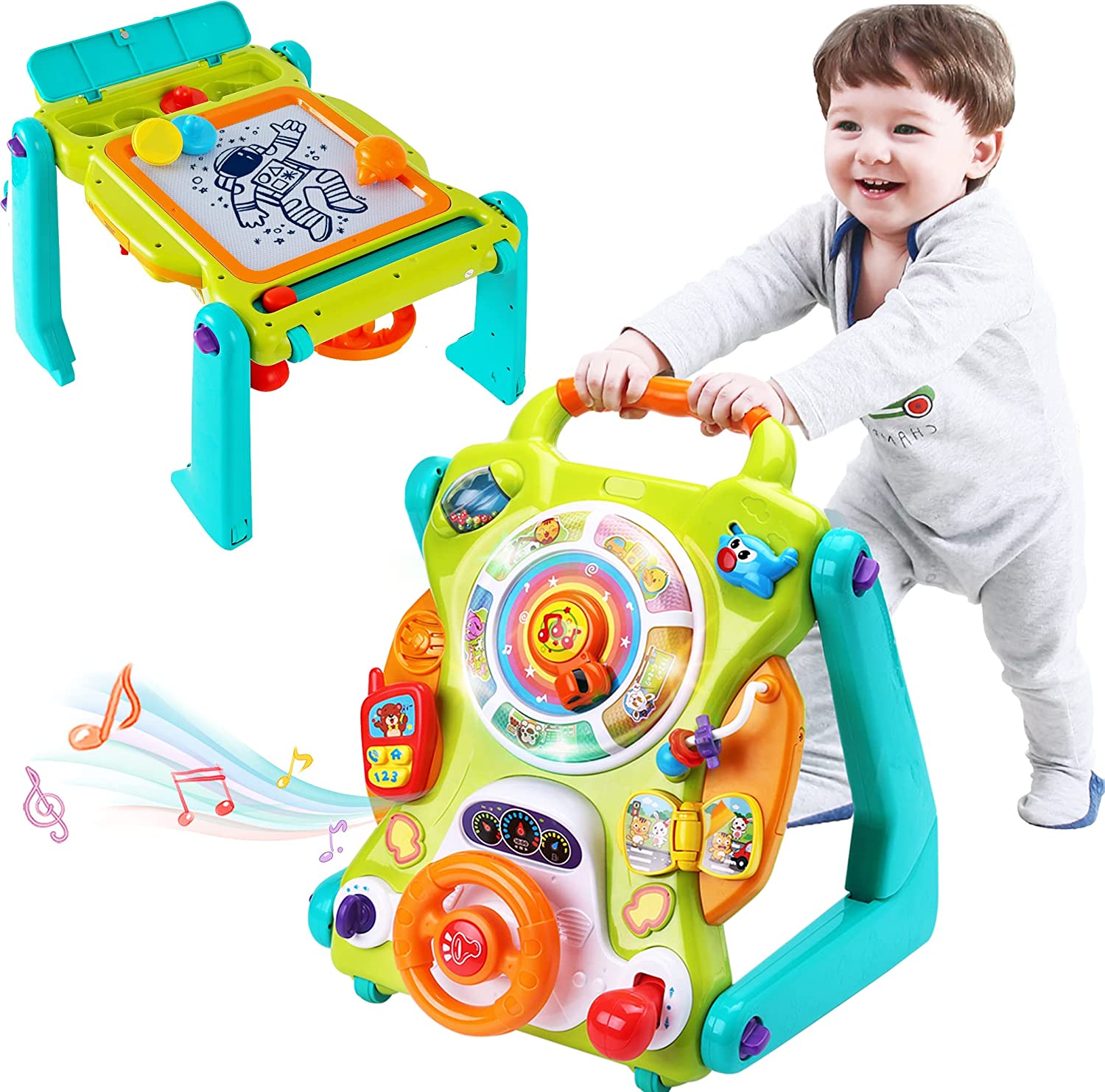 iPlay， iLearn 3 in 1 Baby Walker Sit to Stand Toys， Kids Activity Center， Toddlers Musical Fun Table， Lights and Sounds， Learning， Birthday Gift for 9， 12， 18 Months， 1， 2 Year Old， Infant， Boy， Girl