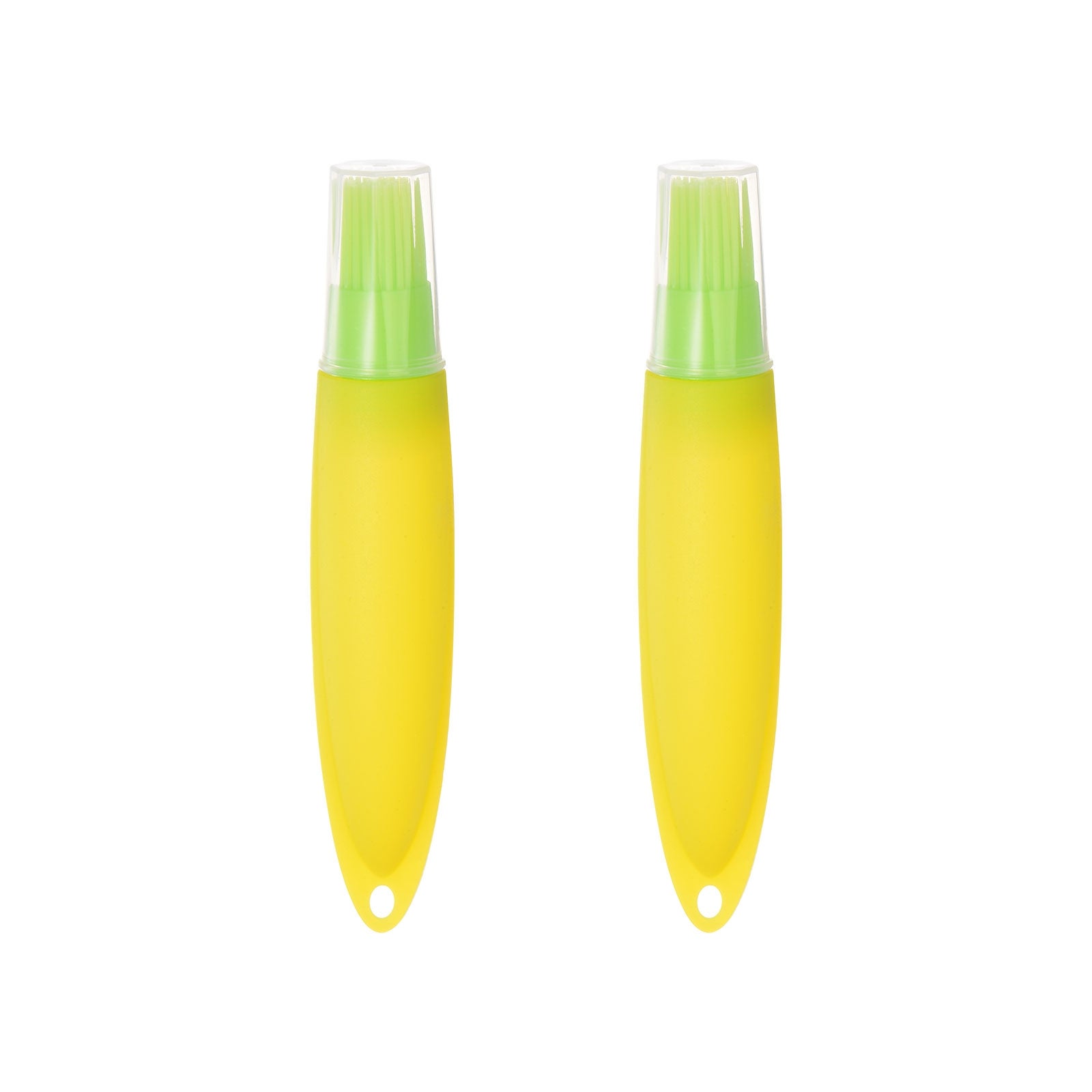 2pcs Silicone Oil Bottle Brush Tip Tail with Cap for BBQ Baking， Green+Yellow