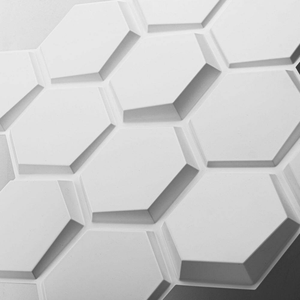 Art3dwallpanels 19.7 in. x 19.7 in. White Hexagon Design PVC 3D Wall Panels for Interior Wall Decor Pack of 12-Tiles (25 sq. ft.Case) A10hd063