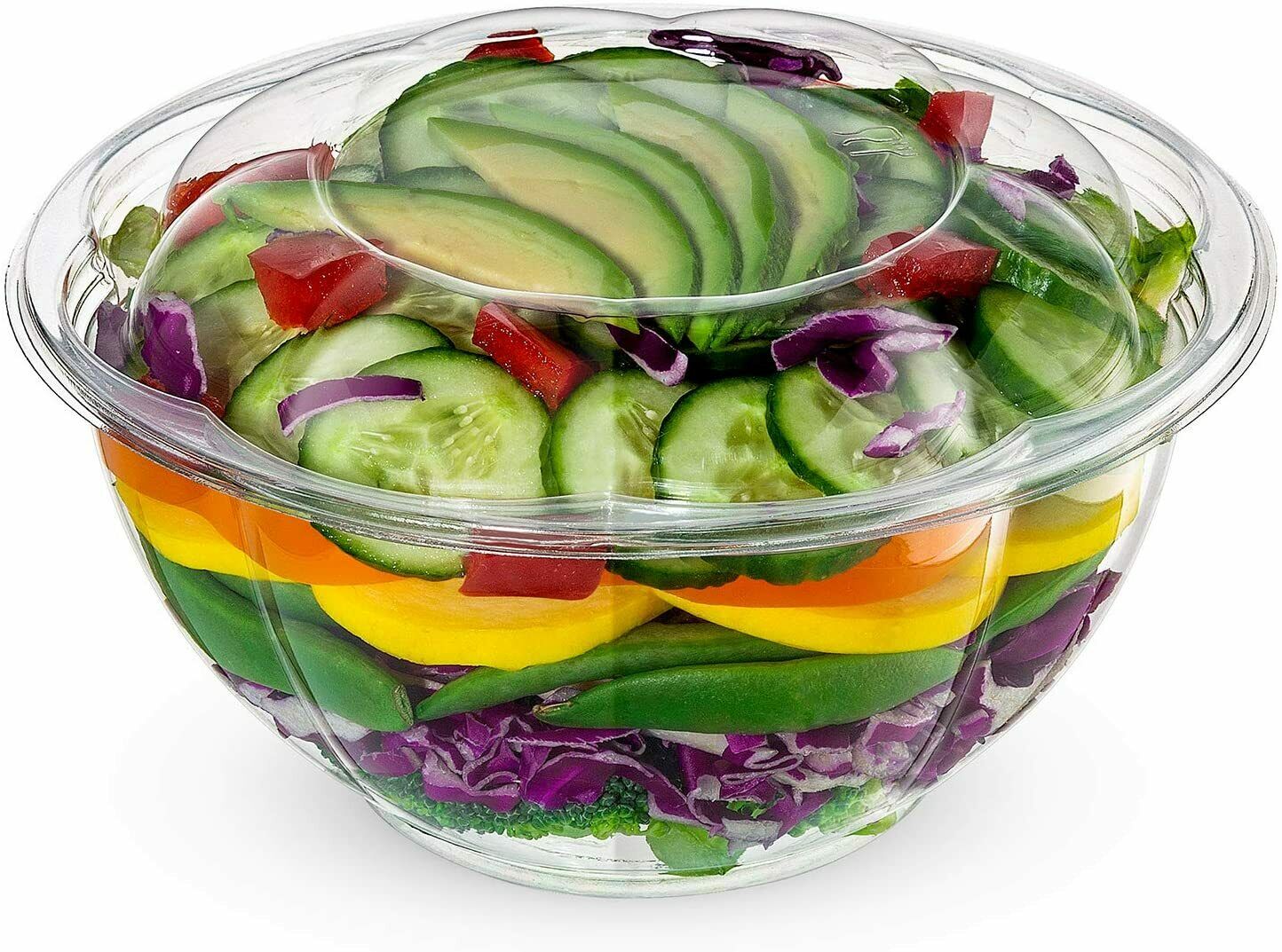 150 Count 32oz Salad Bowls To-Go with Lids Clear Plastic Disposable Containers