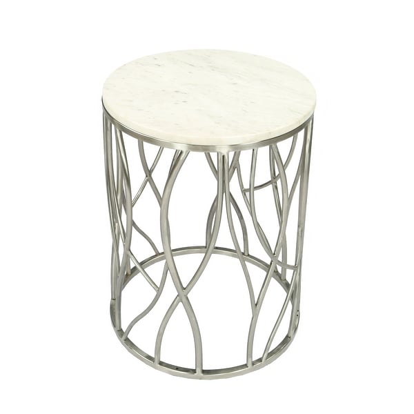 Roundhill Furniture Kameral Round Marble End Table with Stainless Steel Base