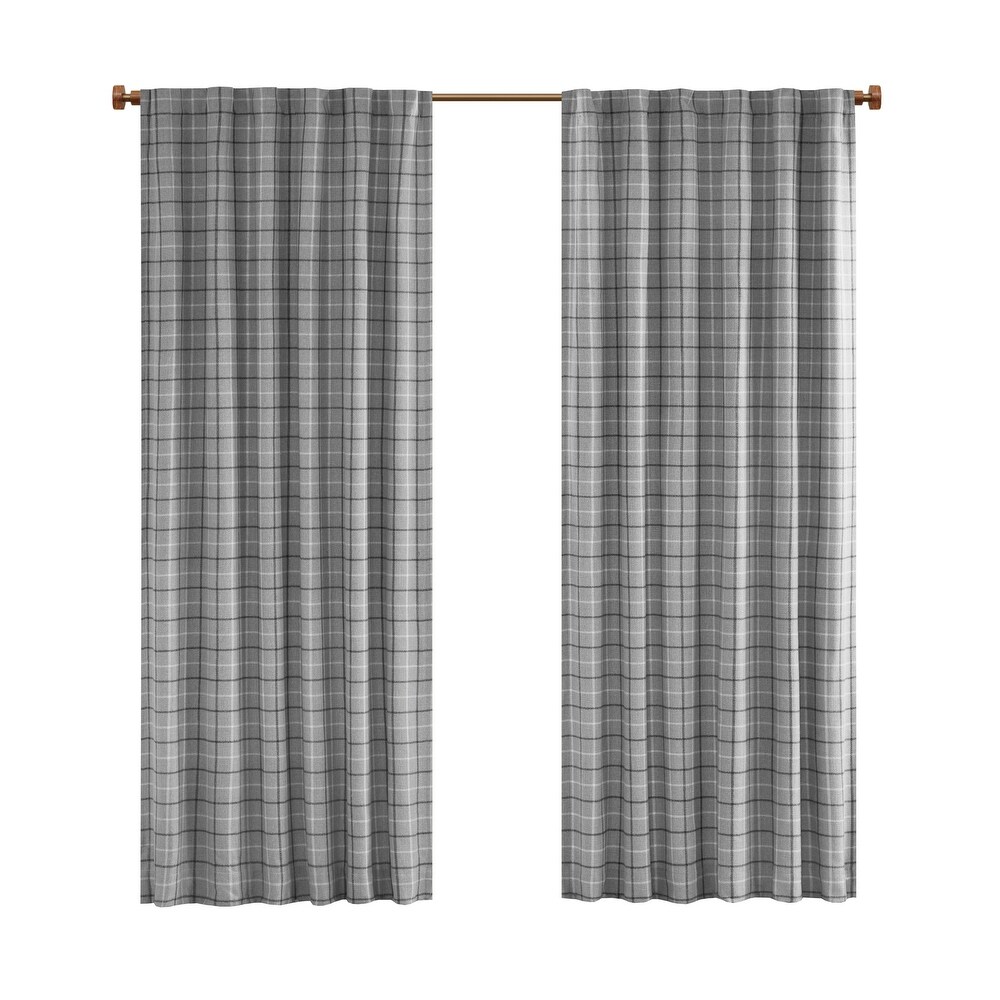 Madison Park Salford Plaid Rod Pocket and Back Tab Single Curtain Panel with Fleece Lining