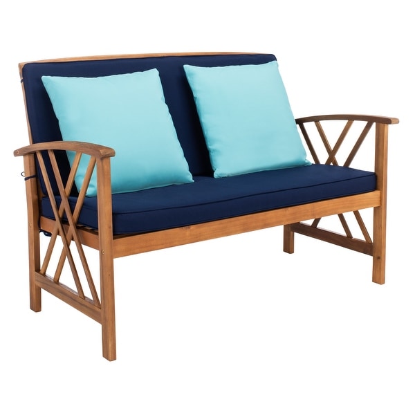 SAFAVIEH Outdoor Living Fontana Acacia/Navy Cushion 4piece Patio Set