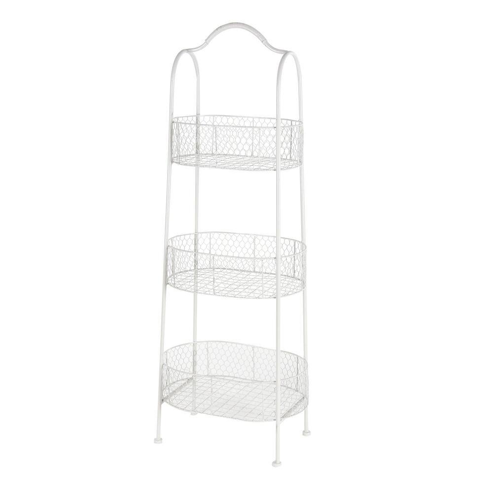 Litton Lane 41 in. White Metal Farmhouse Storage Cart 74817