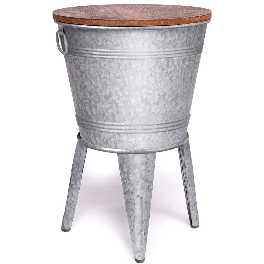 Farmhouse Accent Side Table - Galvanized Rustic End Table. Metal Storage Bin