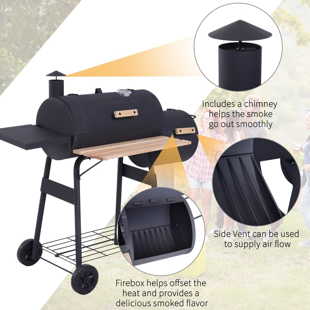 Outsunny Steel Portable Backyard Charcoal BBQ Grill and Offset Smoker   N/A