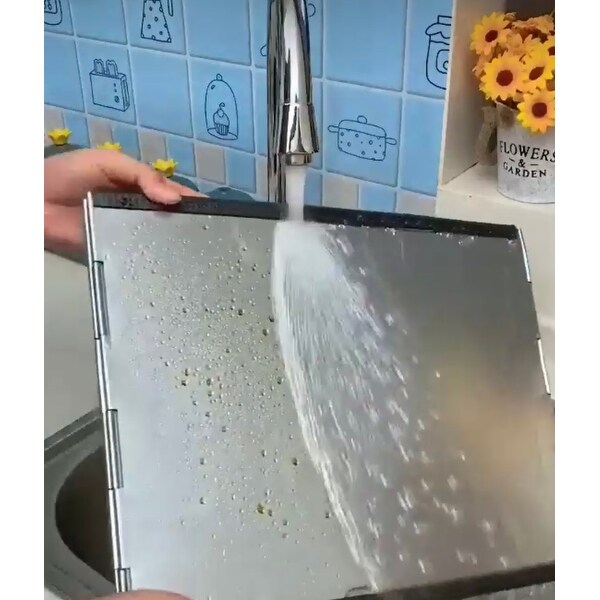 36-inch Durable 3 Sided Stainless Steel Splatter Screen Guard for Frying， Foldable oil splash guard， Anti Splatter Screen guard