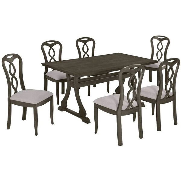 Trestle Dining Table Set with Upholstered Dining Chairs，Smooth Backs