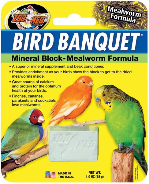 Zoo Med Bird Banquet Mealworm Formula Mineral Block， 1-oz pouch