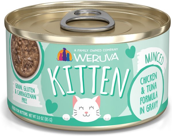 Weruva Kitten， Chicken and Tuna Formula in Gravy Wet Cat Food， 3-oz， 12 pack