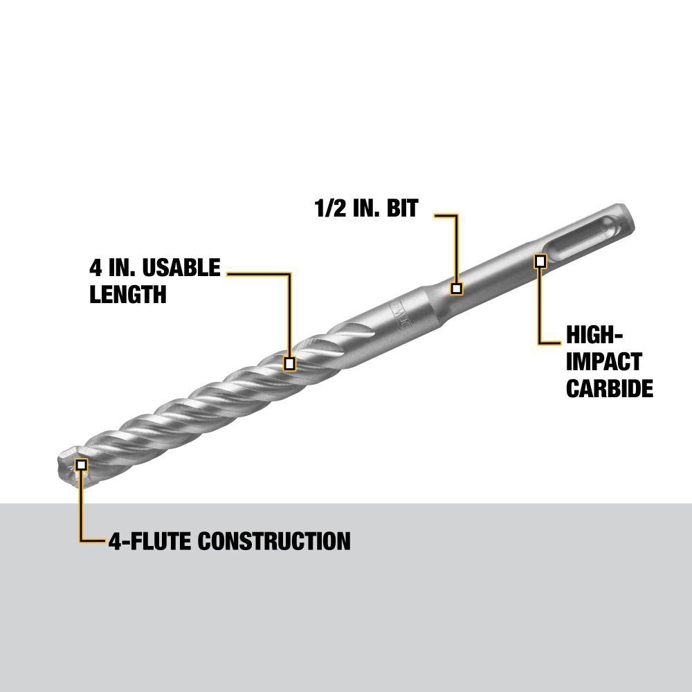 DEWALT 1/2 in x 4 in x 6 in High Impact Carbide SDS Plus Hammer Drill Bit DW5537 from DEWALT