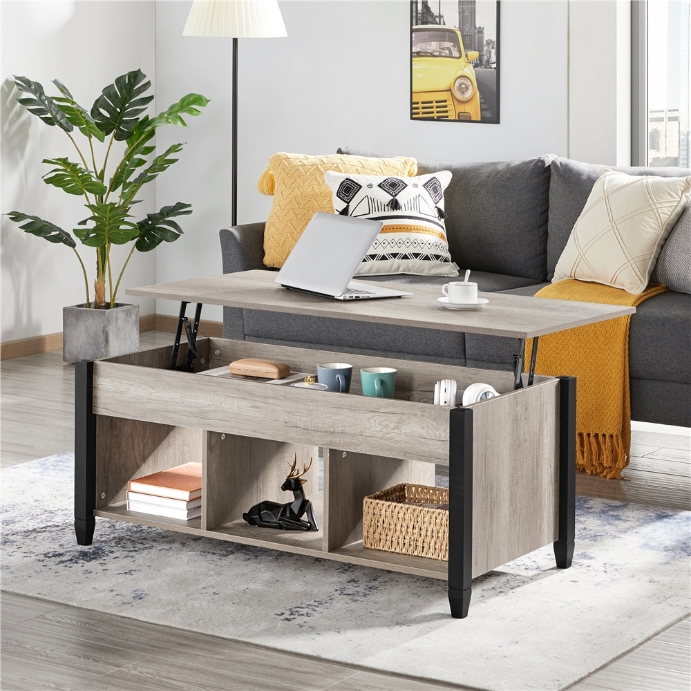 Yaheetech 47.5in Lift Top Wood Coffee Table with 3 Cube Open Shelves