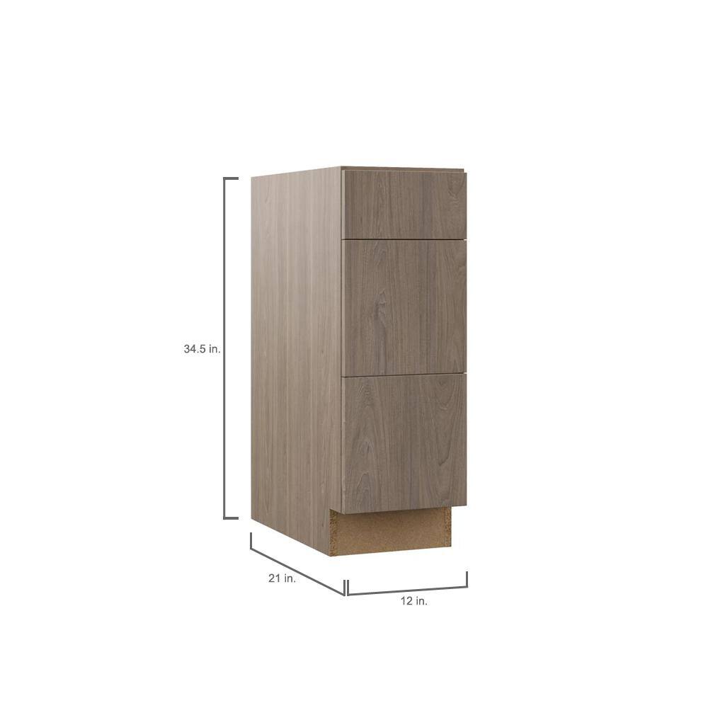 Hampton Bay Designer Series Edgeley Assembled 12x34.5x21 in. Bathroom Vanity Drawer Base Cabinet in Driftwood VT3D12-EDDW