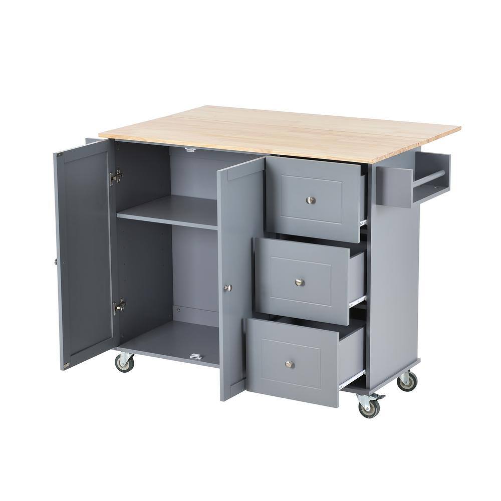 Polibi 52.7 in. W Dusty Blue Mobile Kitchen Island with Locking Wheels Storage Cabinet Spice Rack Towel Rack and Drawers RS-RMKIL-DB