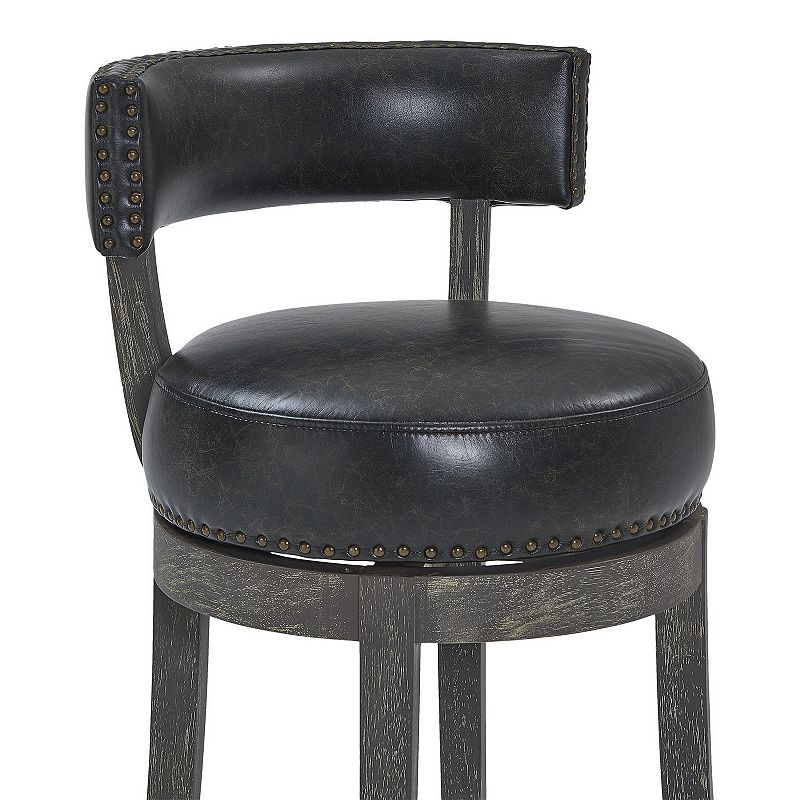 31 Inches Nailhead Trim Leatherette Swivel Barstool， Gray