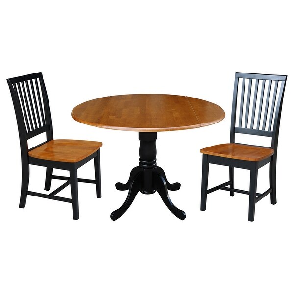 42 in. Drop Leaf Dining Table with 2 Slat Back Chairs - 3 Piece Set