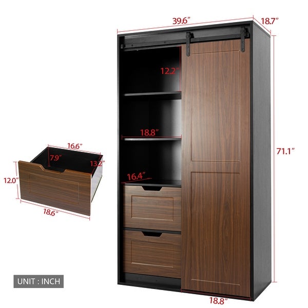 71-inch Wardrobe Cabinet， Clothes Locker， Classic Sliding Barn Door Armoscope， Organizer for Bedroom， Cloakroom， Living Room - - 37852072