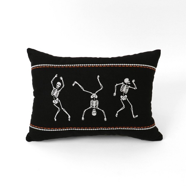 Dance Skeleton Halloween Lumbar Throw Pillow Black Lush D cor