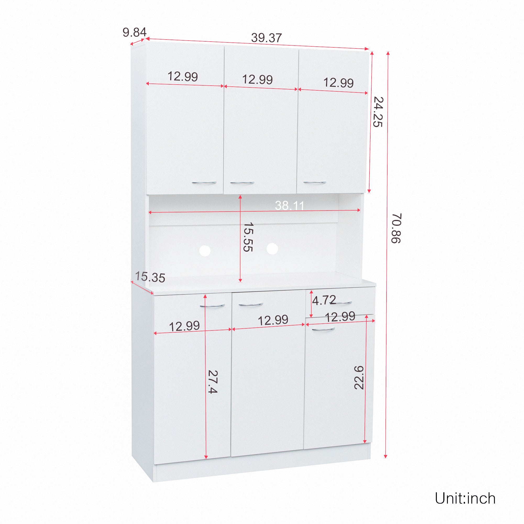 AOMBOO Tall Wardrobe Kitchen Cabinet Wood Kitchen Pantry Storage with Drawer Shelves, White