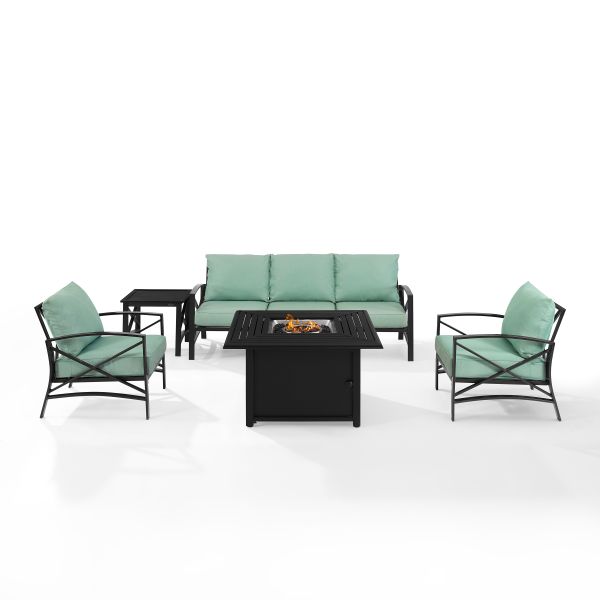 Kaplan 5Pc Outdoor Metal Sofa Set W/Fire Table