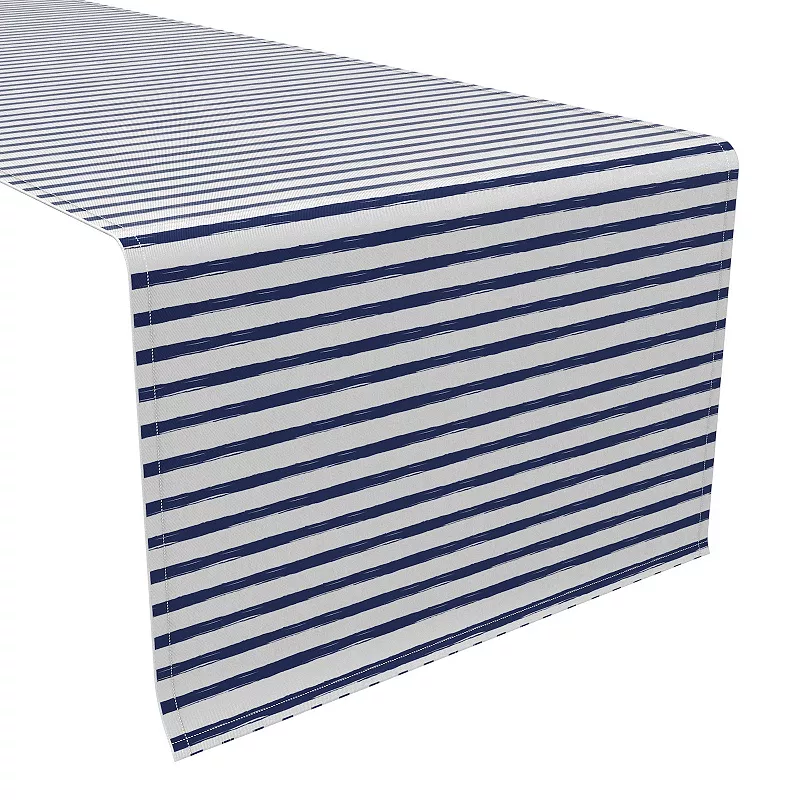 Table Runner， 100% Cotton， 16x108， Navy brush Stroke Stripe