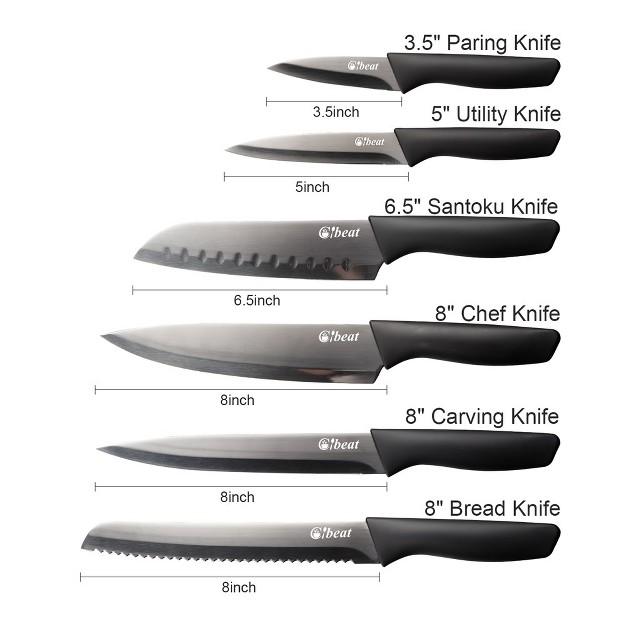 Black Kitchen Knife Set Of 6 Stainless Steel Knife Set With Blade Protective Knife Sheath