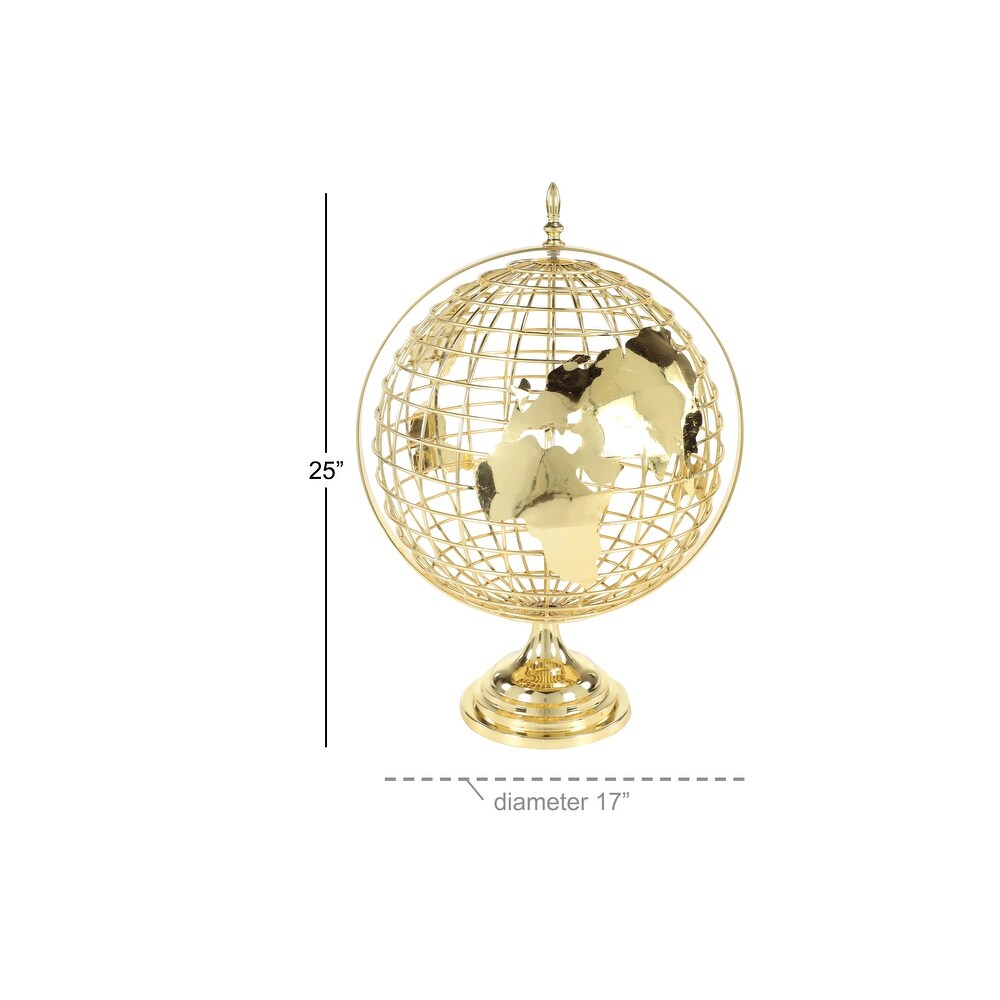 Large Decorative Gold Metal Spinning Globe w Finial Detail 17\