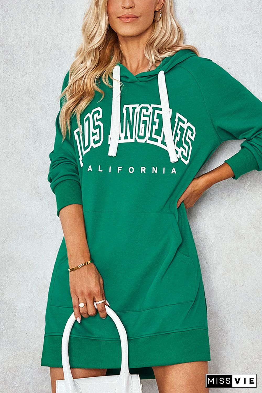 Los Angeles Print Kangraoo Pocket Hoodies Dress