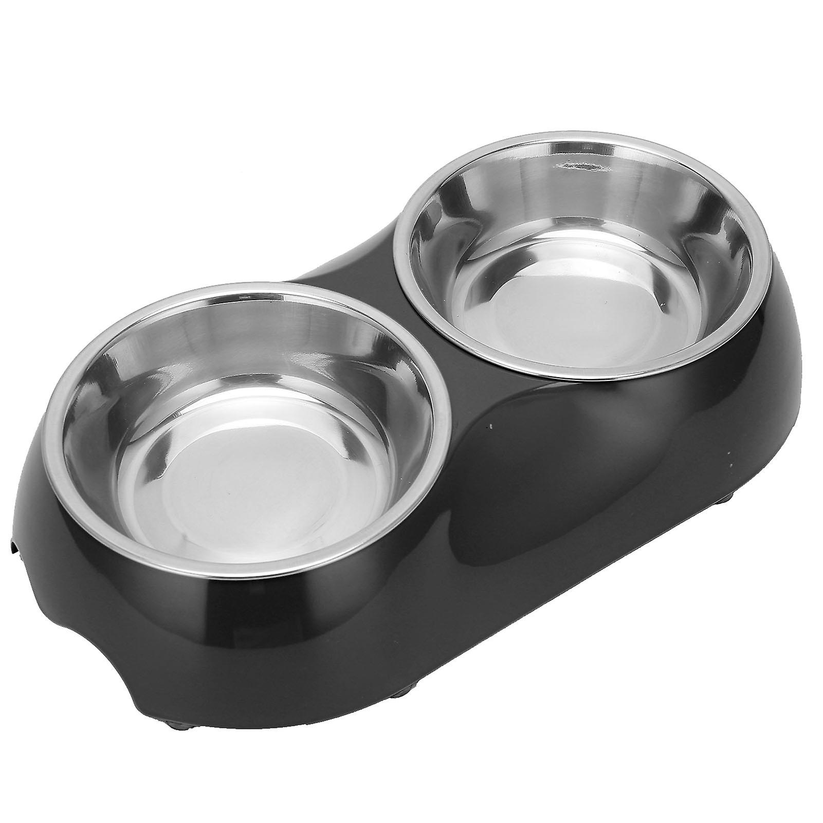 Stainless Steel Nonslip Double Pet Bowls Household Food Water Feeder For Medium And Small Petm Black