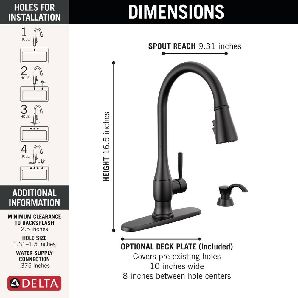 Delta Hazelwood Single-Handle Pull Down Sprayer Kitchen Faucet with ShieldSpray Technology in Matte Black 19831Z-BLSD-DST