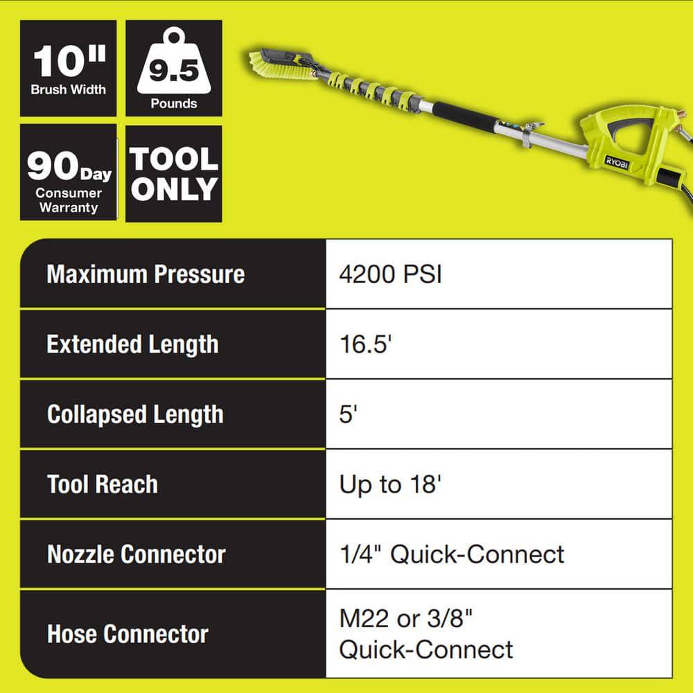 RYOBI 18 ft Extension Pole with Brush for Pressure Washer